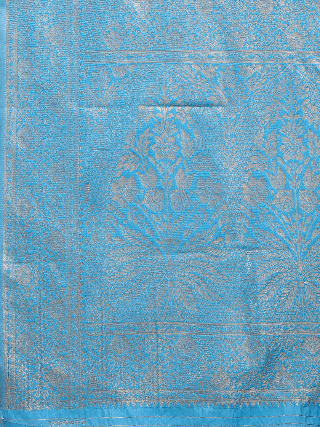 Shree Shyam Fashion Cream & Sky Blue Banarasi silk Woven Zari Work Traditional Tassel Saree | Grocsy