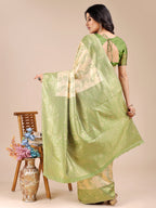 Shree Shyam Fashion Cream & Light Green Banarasi silk Woven Zari Work Traditional Tassel Saree | Grocsy