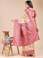 Shree Shyam Fashion Cream & Magenta Banarasi silk Woven Zari Work Traditional Tassel Saree | Grocsy
