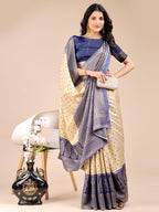 Shree Shyam Fashion Cream & Navy Blue Banarasi silk Woven Zari Work Traditional Tassel Saree | Grocsy