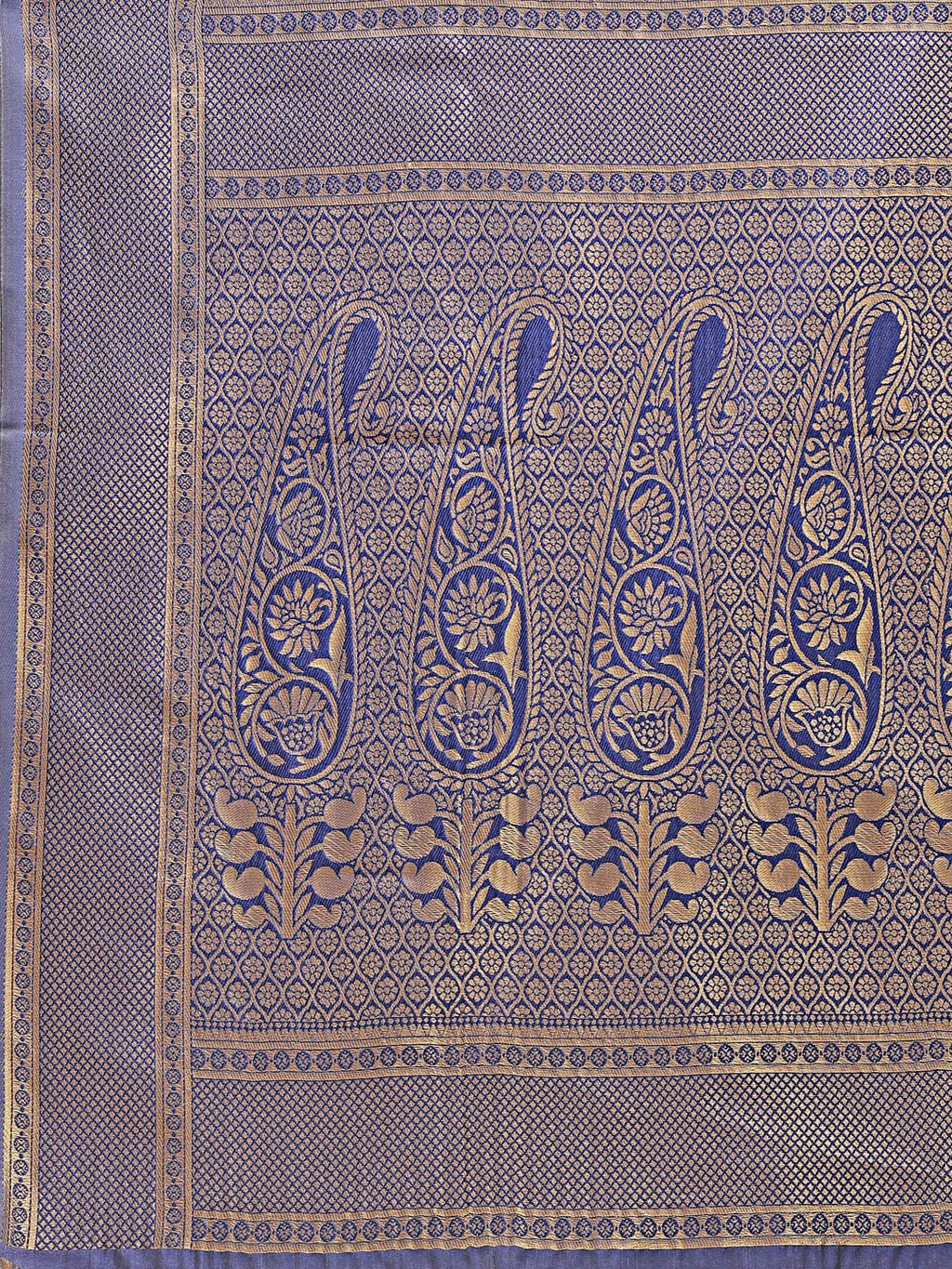 Shree Shyam Fashion Cream & Navy Blue Banarasi silk Woven Zari Work Traditional Tassel Saree | Grocsy