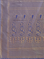 Shree Shyam Fashion Cream & Navy Blue Banarasi silk Woven Zari Work Traditional Tassel Saree | Grocsy