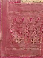 Shree Shyam Fashion Cream & Magenta Banarasi silk Woven Zari Work Traditional Tassel Saree | Grocsy