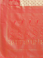 Shree Shyam Fashion Cream & Red Banarasi silk Woven Zari Work Traditional Tassel Saree | Grocsy
