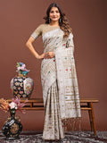 Shree Shyam Fashion Threads of Tradition: Beige Linen Cotton Saree Woven with Stories of Grace & Heritage | Grocsy