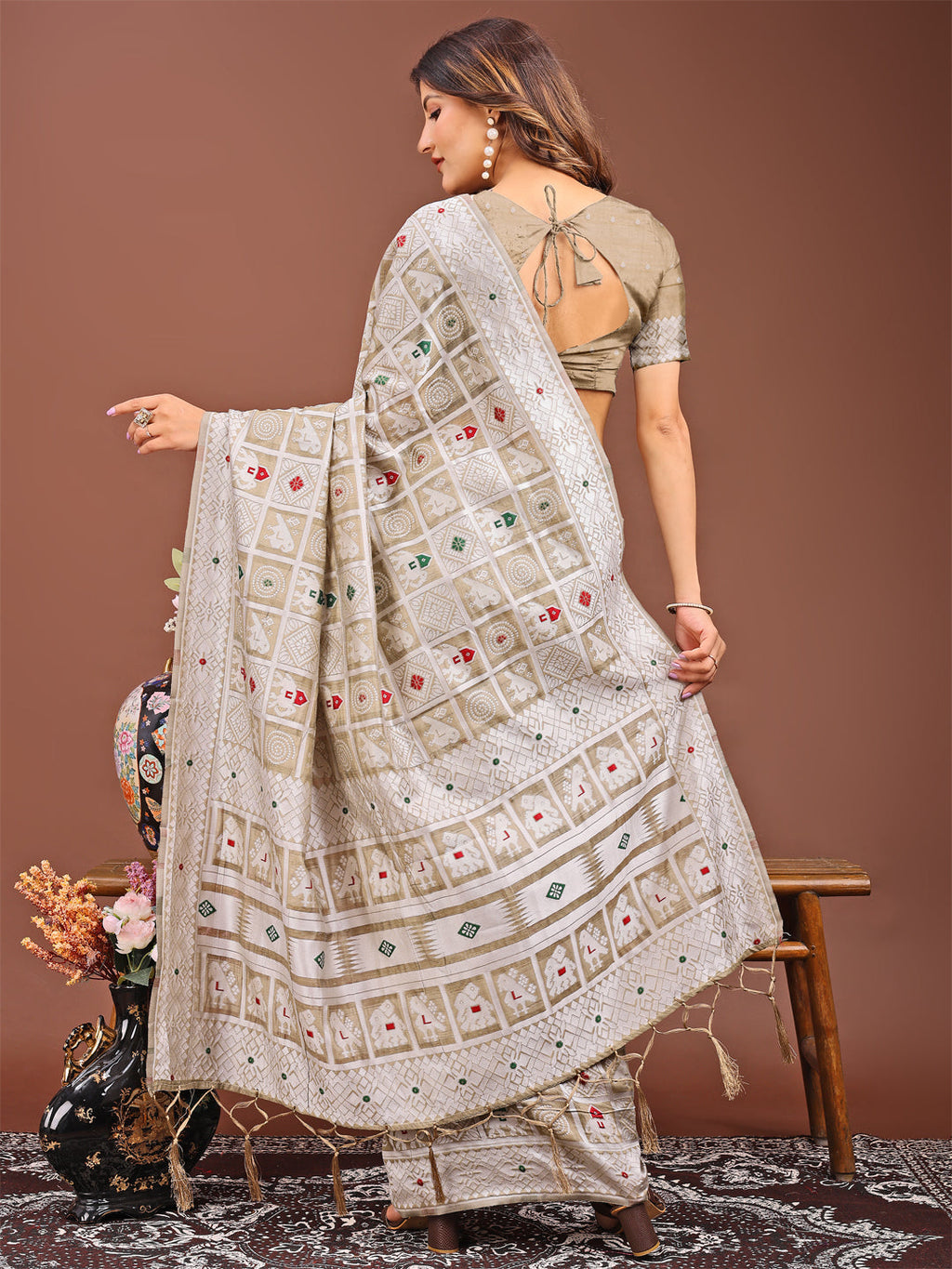 Shree Shyam Fashion Threads of Tradition: Beige Linen Cotton Saree Woven with Stories of Grace & Heritage | Grocsy