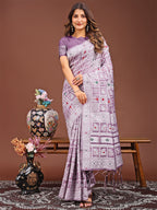 Shree Shyam Fashion Threads of Tradition: Purple Linen Cotton Saree Woven with Stories of Grace & Heritage | Grocsy