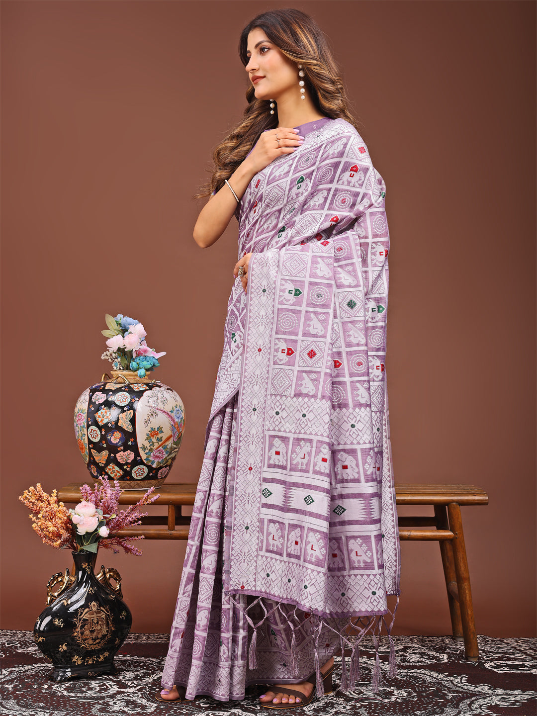 Shree Shyam Fashion Threads of Tradition: Purple Linen Cotton Saree Woven with Stories of Grace & Heritage | Grocsy