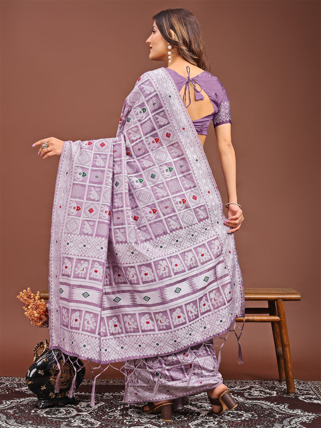 Shree Shyam Fashion Threads of Tradition: Purple Linen Cotton Saree Woven with Stories of Grace & Heritage | Grocsy