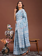 Shree Shyam Fashion Threads of Tradition: Sky Blue Linen Cotton Saree Woven with Stories of Grace & Heritage | Grocsy