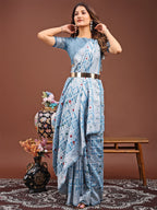 Shree Shyam Fashion Threads of Tradition: Sky Blue Linen Cotton Saree Woven with Stories of Grace & Heritage | Grocsy