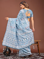 Shree Shyam Fashion Threads of Tradition: Sky Blue Linen Cotton Saree Woven with Stories of Grace & Heritage | Grocsy