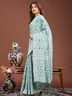 Shree Shyam Fashion Threads of Tradition: Sea Green Linen Cotton Saree Woven with Stories of Grace & Heritage | Grocsy