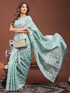 Shree Shyam Fashion Threads of Tradition: Sea Green Linen Cotton Saree Woven with Stories of Grace & Heritage | Grocsy