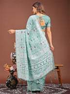 Shree Shyam Fashion Threads of Tradition: Sea Green Linen Cotton Saree Woven with Stories of Grace & Heritage | Grocsy