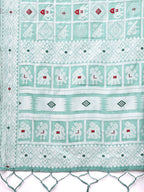 Shree Shyam Fashion Threads of Tradition: Sea Green Linen Cotton Saree Woven with Stories of Grace & Heritage | Grocsy