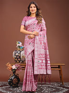 Shree Shyam Fashion Threads of Tradition: Pink Linen Cotton Saree Woven with Stories of Grace & Heritage | Grocsy