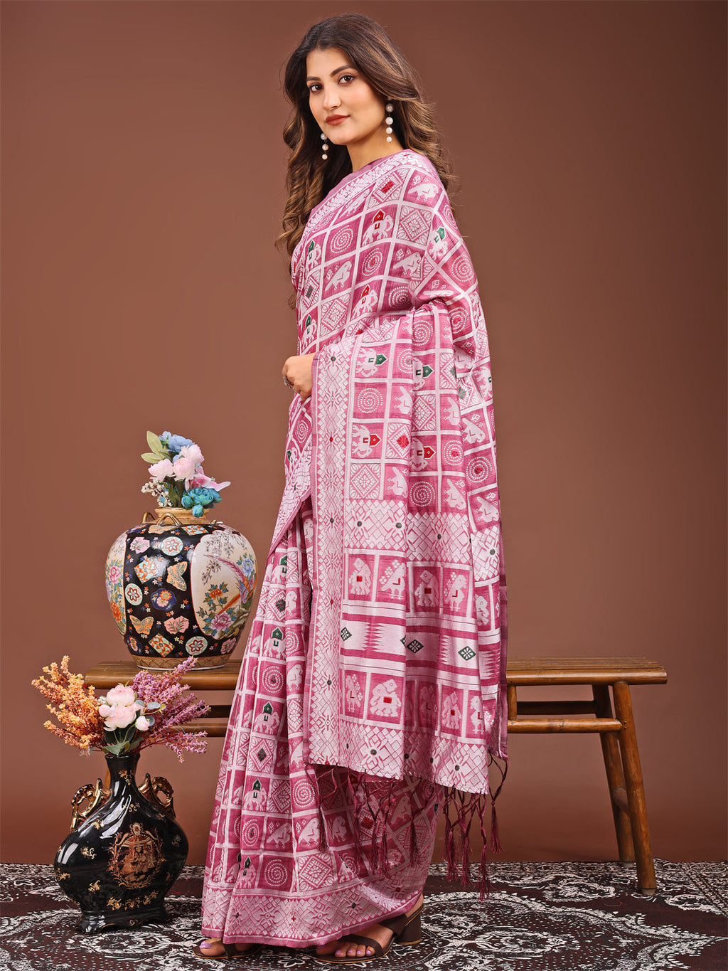 Shree Shyam Fashion Threads of Tradition: Pink Linen Cotton Saree Woven with Stories of Grace & Heritage | Grocsy