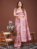 Shree Shyam Fashion Threads of Tradition: Peach Linen Cotton Saree Woven with Stories of Grace & Heritage | Grocsy