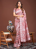 Shree Shyam Fashion Threads of Tradition: Peach Linen Cotton Saree Woven with Stories of Grace & Heritage | Grocsy