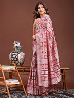 Shree Shyam Fashion Threads of Tradition: Peach Linen Cotton Saree Woven with Stories of Grace & Heritage | Grocsy