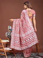 Shree Shyam Fashion Threads of Tradition: Peach Linen Cotton Saree Woven with Stories of Grace & Heritage | Grocsy