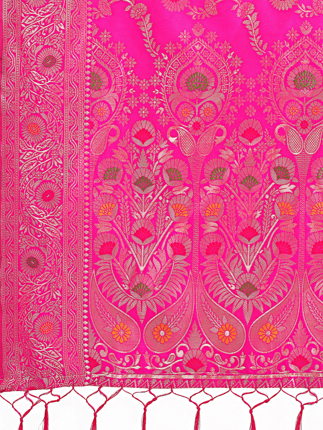 Shree Shyam Fashion Elegant Pink Banarasi Cotton Saree with Zari Leaf Motifs and Rich Pallu - Traditional Indian Saree for Festive & Wedding Wear | Grocsy