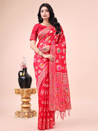 Shree Shyam Fashion Red Banarasi Silk Saree with Floral Zari Weaving - Festive Traditional Elegance for Weddings & Celebrations | Grocsy