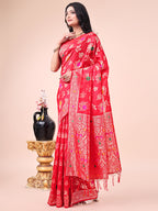 Shree Shyam Fashion Elegant Black Banarasi Cotton Saree with Zari Leaf Motifs and Rich Pallu - Traditional Indian Saree for Festive & Wedding Wear | Grocsy