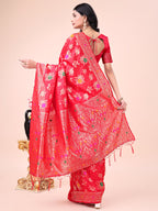 Shree Shyam Fashion Red Banarasi Silk Saree with Floral Zari Weaving - Festive Traditional Elegance for Weddings & Celebrations | Grocsy