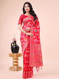 Shree Shyam Fashion Elegant Black Banarasi Cotton Saree with Zari Leaf Motifs and Rich Pallu - Traditional Indian Saree for Festive & Wedding Wear | Grocsy