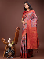 Shree Shyam Fashion Majestic Red & Grey Silk Saree with Rich Woven Pallu - A Regal Touch for Special Moments | Grocsy