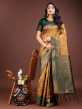 Shree Shyam Fashion Majestic Green & Yellow Silk Saree with Rich Woven Pallu - A Regal Touch for Special Moments | Grocsy