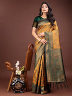 Shree Shyam Fashion Majestic Green & Yellow Silk Saree with Rich Woven Pallu - A Regal Touch for Special Moments | Grocsy