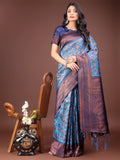 Shree Shyam Fashion Majestic Red & Sky Blue Silk Saree with Rich Woven Pallu - A Regal Touch for Special Moments | Grocsy