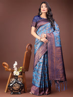Shree Shyam Fashion Majestic Red & Sky Blue Silk Saree with Rich Woven Pallu - A Regal Touch for Special Moments | Grocsy