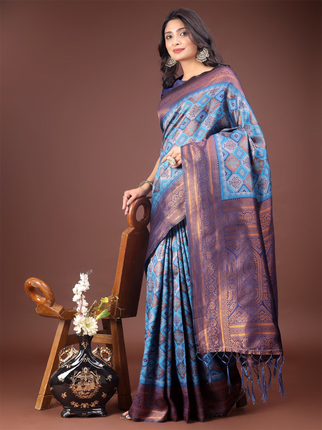 Shree Shyam Fashion Majestic Red & Sky Blue Silk Saree with Rich Woven Pallu - A Regal Touch for Special Moments | Grocsy