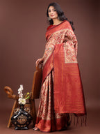 Shree Shyam Fashion Majestic Red & Cream Silk Saree with Rich Woven Pallu - A Regal Touch for Special Moments | Grocsy