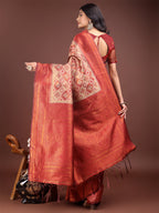 Shree Shyam Fashion Majestic Red & Cream Silk Saree with Rich Woven Pallu - A Regal Touch for Special Moments | Grocsy