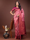 Shree Shyam Fashion Majestic Red & Light Pink Silk Saree with Rich Woven Pallu - A Regal Touch for Special Moments | Grocsy