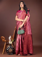 Shree Shyam Fashion Majestic Red & Light Pink Silk Saree with Rich Woven Pallu - A Regal Touch for Special Moments | Grocsy