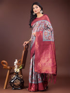 Shree Shyam Fashion Majestic Red & Teal Silk Saree with Rich Woven Pallu - A Regal Touch for Special Moments | Grocsy