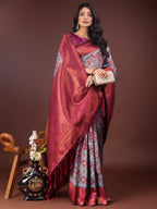 Shree Shyam Fashion Majestic Red & Teal Silk Saree with Rich Woven Pallu - A Regal Touch for Special Moments | Grocsy