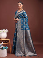 Shree Shyam Fashion Royal Blue Banarasi Silk Saree with Zari Weaving - A Timeless Tale of Elegance | Grocsy
