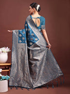 Shree Shyam Fashion Royal Blue Banarasi Silk Saree with Zari Weaving - A Timeless Tale of Elegance | Grocsy