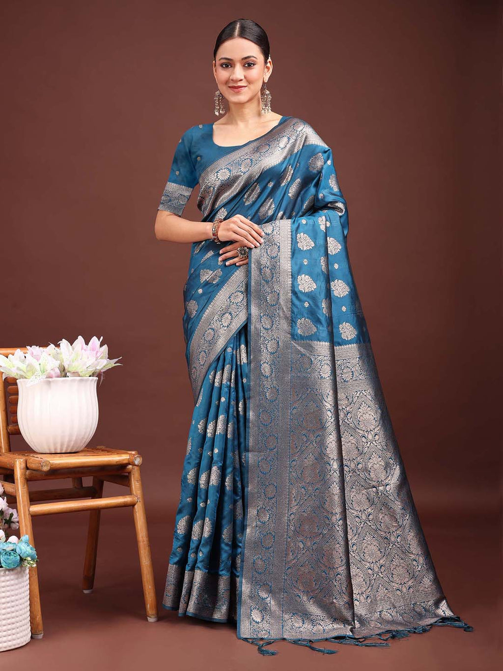 Shree Shyam Fashion Royal Blue Banarasi Silk Saree with Zari Weaving - A Timeless Tale of Elegance | Grocsy