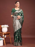 Shree Shyam Fashion Dark Green Banarasi Silk Saree with Zari Weaving - A Timeless Tale of Elegance | Grocsy