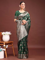 Shree Shyam Fashion Dark Green Banarasi Silk Saree with Zari Weaving - A Timeless Tale of Elegance | Grocsy