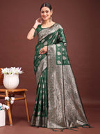 Shree Shyam Fashion Dark Green Banarasi Silk Saree with Zari Weaving - A Timeless Tale of Elegance | Grocsy