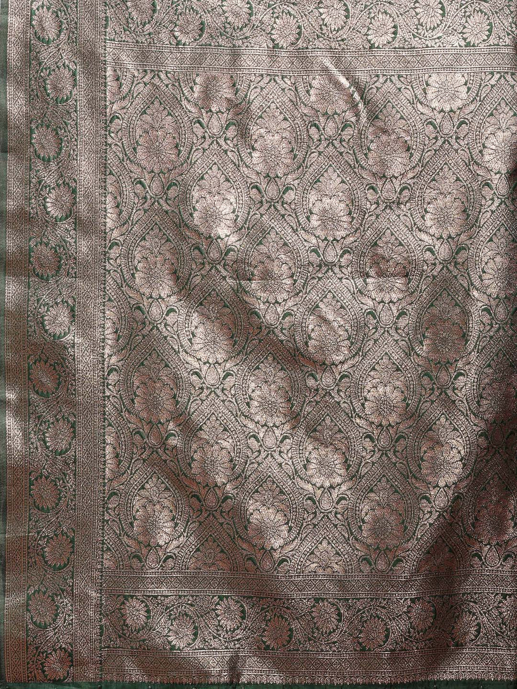 Shree Shyam Fashion Dark Green Banarasi Silk Saree with Zari Weaving - A Timeless Tale of Elegance | Grocsy